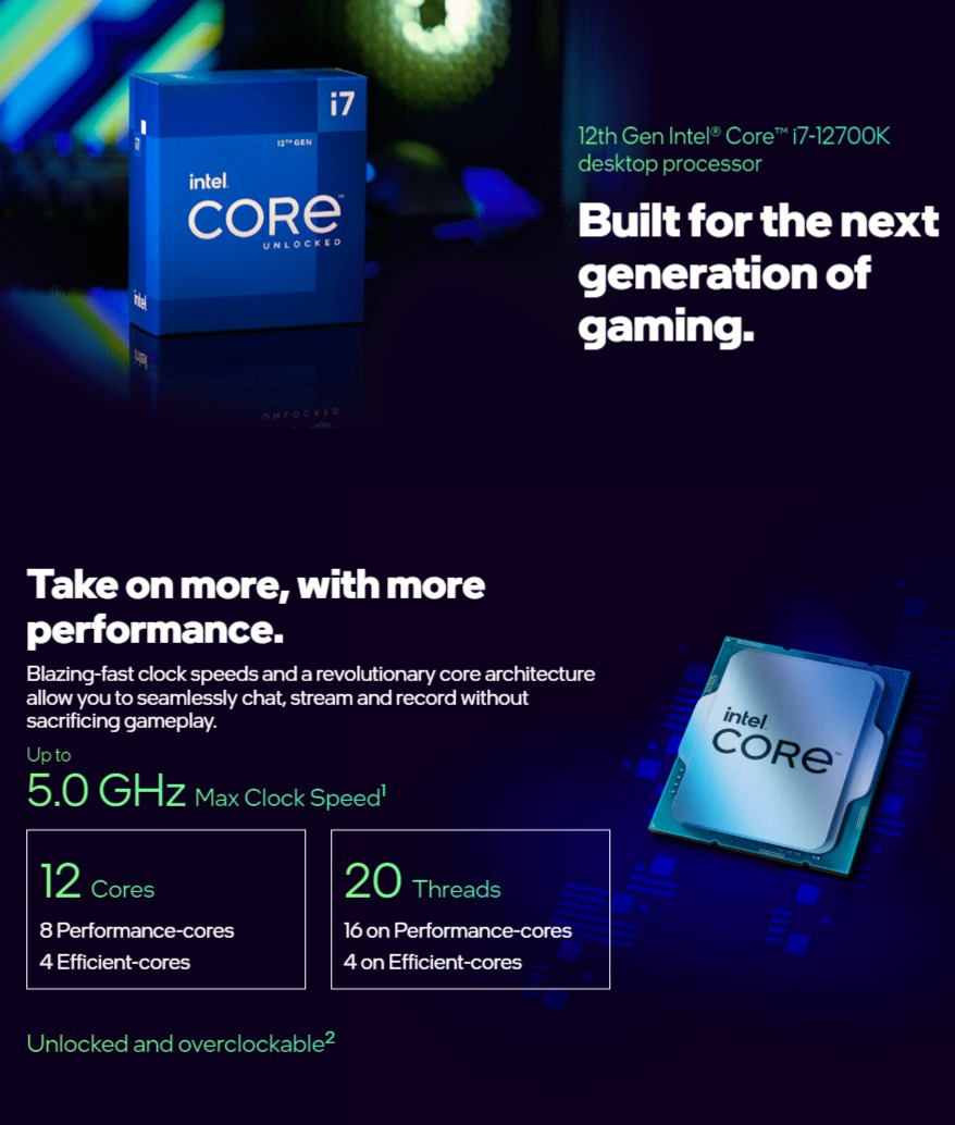Intel Core i7-12700K 12 Core 20 Thread 12th Gen Processor